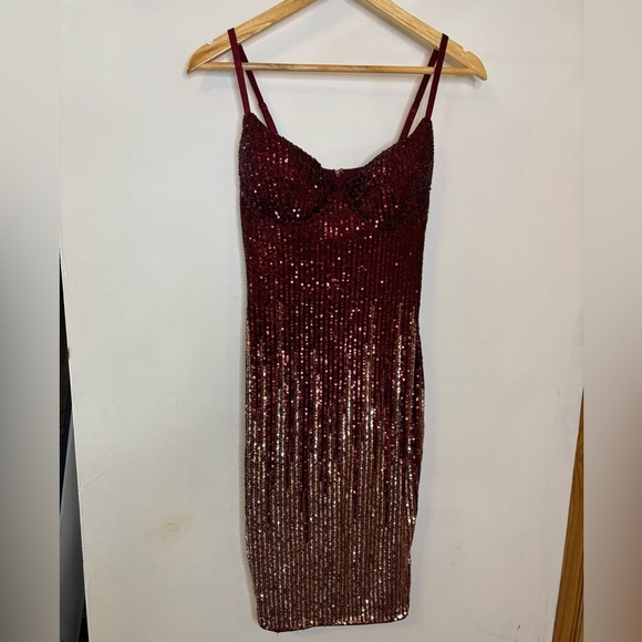 Fashion Nova Striking Arrival Burgundy Silver Sequin Mini Dress - Picture 2 of 10